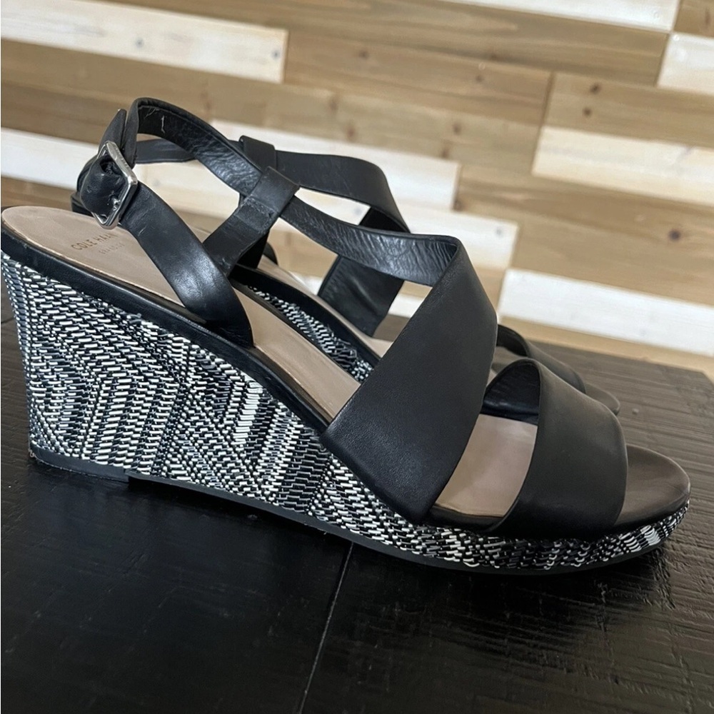 NWOT Cole Haan Womens Ravenna High Heel Strappy Wedge Leather Sandal